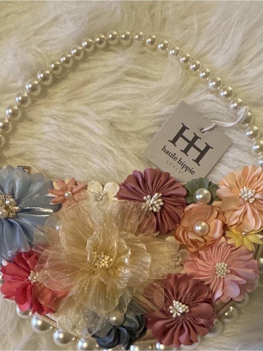 Haute Hippie Pearl-Handled Floral Wristlet in Pink, Peach & Blue